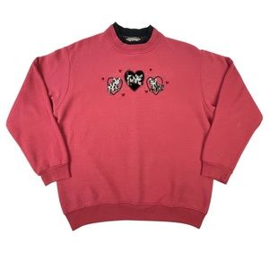 Vintage Top Stitch Cats Crewneck Sweatshirt Double Collar Sweater Womens Large
